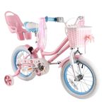 RULLY 16" Daisy Bike for Age 4 5 6 7 Year Old Toddlers and Girls,16" Kids Bike with Training Wheels & Basket, Retro Style in Pink