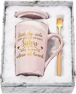 Sister Gifts Coffee Mug Set with Gift Box, Sister Birthday Gifts for Sister 14 Oz Pink Marble Mug Tea Cup-Side by Side or Miles Apart Sisters are Always Close at Heart , Ideal Friendship Gift