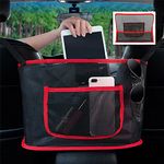 NganSuRong Car Handbag Holder Organiser Net Pocket,Car Seat Organizer Bag for Cell Phone and Purse,Car Document Holder,Car Tidy Storage Mesh Bags Box,Car Seat Gap Back Seat Kick Mats Protector (Red)