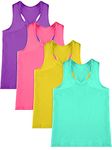 SATINIOR 4 Pieces Girls Dance Tank Tops Racerback Crop Tank Tops Sleeveless Top for Gymnastics and Dancewear (Violet, Melon Red, Green, Lemon Yellow,7-8 Years)