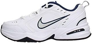 ike Men's NIKE AIR MONARCH IV (4E) RUNNING SHOES -10.5; White / Metallic Silver-Midnight Navy