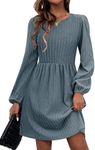 Zeagoo Casual Long Sleeve Dress for Women Knit Sweater Dresses with Pockets Round Neck Winter Tunic Dress Women Fit and Flare Dress Dark Blue Medium