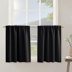 Blackout Black Short Curtains 30 Inch Length for RV Kitchen Basement Thermal Insulated Room Darkening Rod Pocket Small Window Curtain for Bathroom Cabinet,42 Inch Wide by 30 Inches Long,Set 2 Panels