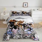 Dairy Cow Comforter Set Queen,Butterfly Flower Bedding Set 3 Pcs for Kids Girls Boys Adults Room Decor,Fashion Rural Animals Plants Themed Duvet Insert Soft White Quilted Duvet Set (2 Pillowcases