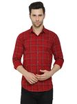 CRAFT HEAVEN Pure Cotton Full Sleeves Casual Shirt for Men, Checked/Checkered Shirt, Casual Stylish Shirt - Red - M