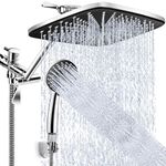 Shower Head 12 Inch, High Pressure Rainfall Shower Head/Handheld Shower Combo with Extension Arm, 6 Settings Anti-Leak Shower Head with Holder, Hose, Height Adjustable Dual Shower Head