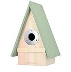 Navaris Wood Bird House - Pine Wooden House Shaped Bird Nesting Box for Garden - Little Bird House for Nesting, Housing Robins, Blue Tits, Sparrows