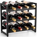 AVLA 12 Bottles Wine Rack Countertop, Freestanding 3-Tier Wine Holder, Liquor Display Storage Organizer Stand, Free Standing Floor Wine Cabinet Shelf for Kitchen Wine Cellar Tabletop Bar Dining Room