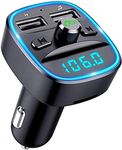 TEUMI Bluetooth 5.3 FM Transmitter for Car, Blue Ambient Light, Wireless FM Radio, Hands Free Calling, Dual USB Ports 5V 2.4A & 1A, Supports SD Card & USB Flash Drive