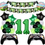 11th Birthday Decorations for Boys - 47 Pieces Green Video Game Party Decor, Happy Birthday Banner Gaming Balloons and Game Controller Foil Balloons Set, Gamer Birthday Theme Party Supplies