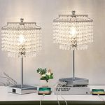 Set of 2 Crystal Table Lamp with Touch Control, USB Bedside Crystal Table Lamp, 3-Way Dimmable Lamp with Crystal Shade for Bedroom, Living Room, 6W LED Bulb Included