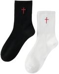 SHENHE Men's 2 Pairs Cross Print Embroidered Geo Crew Socks Knit Soft Daily Socks White and Black 43-46