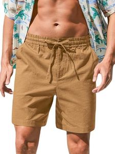 RQP Mens Linen Classic Fit Beach Shorts, Dark Khaki