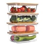 Vdomus Glass Food Storage Containers with Bamboo Lids (Pack of 4) - Stackable Meal Prep Container - Airtight Glass Food Containers - Microwave, Dishwasher Safe - Reusable Glass Lunchbox Pack - 36 Oz