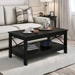 YITAHOME Black Coffee Table with Storage, Farmhouse Coffee Tables for Living Room Wood Coffee Table with Shelf, Rectangle Modern 2-Tier Center Table Living Room Tables, Black