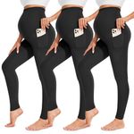 FULLSOFT 3 Pack Women’s Maternity Leggings Over The Belly-High Waisted Workout Pregnancy Yoga Pants Pockets