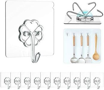 HangerSpace Adhesive Hooks, Transparent Reusable Sticky Hooks 13.2LB Heavy Duty Seamless Hooks Rotating Ceiling Hooks Wall Hanger Hooks Utility Hooks for Kitchen Bathroom Window - 10 Packs