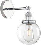 Phansthy Industrial Wall Lights Vintage Wall Sconces with Clear Globe Glass Shade Wall Lamp Suitable for Hallway Living Room Kitchen Dining Room Bedroom Vanity Mirror (Chromed)