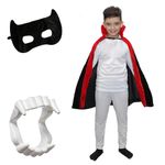 Kaku Fancy Dresses Polyester Halloween Dracula Cloak Cape Robe With Teeth & Eyepatch For Children | Horror Costume For Kids Cosplay Props Kids Scary Party Supplies - 10-12 Years, Multicolor