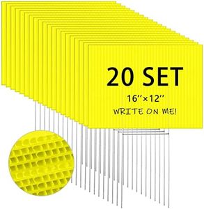 20 Pack Blank Yard Signs with 20 H Metal Stakes Plastic Lawn Signs for Outdoor Garage, Estate, Open House, Rent, Guidepost Decor, Birthday Party Decorations (Yellow, 16 x 12 Inch)