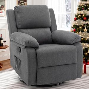 Korser Recliner Chair, 360 Swivel Rocker Chair for Adults, Small Rocking Recliner for Small Spaces, Upholstered Fabric Glider Recliner Nursery Chair with Side Pockets for Living Room, Nursery