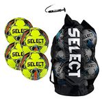 Select Brillant Super TB V22 Soccer Ball, 4-Ball Team Pack with Duffle Ball Bag and Hand Pump, Yellow/Grey/Orange, Size 5 (BSTBV22)