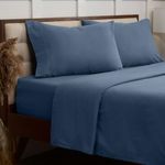 Mellanni Organic Cotton Flannel Bed Sheets Queen Size - Brushed for Extra Softness & Comfort - Blue Sheets Queen Size - Gentle Feeling on Skin - Fitted Sheet, Flat Sheet & 2 Pillowcases (Queen, Blue)