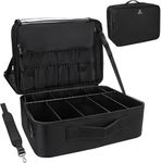 Relavel Extra Large Cosmetic Case, Large Capacity Travel Makeup Bag, Professional Makeup Train Case with Plastic Dividers and Shoulder Strap, Portable Nail Organizer Box Art Supply Case, Black