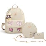 ShopyVid Leather Medium Size 3 Pcs Mini Backpack Sling & Pouch Set For Womens/Rakhi Gifts For Sister/Rakshabandhan Gift - Cream