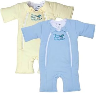 Magic Sleepsuit Baby Merlin's Microfleece Baby Transition Swaddle - Large (18-21 lbs) - Cozy Sleep Sack - Soft Cotton Inner Layer - Double Zipper for Easy Diaper Changes - Cream and Blue