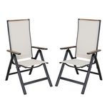 Grand patio Aluminium Folding Chair 2 Pcs, Garden Dining Chair with Armrests, Lightweight, Portable, Adjustable 6-Position High Backrest, Textile, Recliners for Indoor, Outdoor, Garden