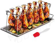 Sandtix Chicken Leg Wing Rack Stainless Steel Vertical Roaster Stand for Grill Smoker or Oven with Drip Pan for Grilling Vegetables on The BBQ, Dishwasher Safe, with a Silicone Basting Brush