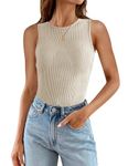 Oyamiki Ladies Knit Tank Tops Ribbed Soft Elegant Office Summer Sleeveless T Shirts, M Apricot