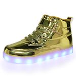 Voovix Unisex LED Shoes Light Up Shoes High Top Sneakers for Women Men, Gold, 14 Women/10.5 Men