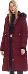 Orolay Women's Quilted Down Jacket Winter Long Coat Hooded Stand Collar Parka WineRed XS