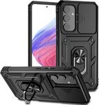 SmartLike Robot Ring Thunder Case, Shockproof Hybrid Kickstand Back Case Defender Cover for Samsung Galaxy A55 5G 6.5" - Black (Sliding Camera Window)