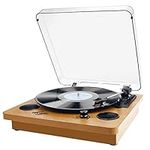 Record Player, Bluetooth Portable Vinyl Turntable Digital Encoder Built-in Stereo Speaker and Belt Drive,Aux-In,RCA Output,3 speed 33/45/78 RPM - Natural Wood