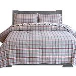 Elegant Comfort Soft 4-Piece 100% Turkish Cotton Flannel Sheet Set - Premium Quality, Deep Pocket Fitted Sheet, Ultra Soft, Cozy Warm and Anti-Pill Flannel Sheets - Full, Plaid Gray