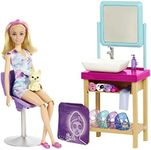 Barbie Sparkle Mask Spa Day Playset, Blonde Doll, 7 Spa Masks, Sink, Mirror, Chair for a Total of 15+ Accessories, Great Gift for kids 3 to 7 Years Old, HCM82