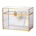 NCYP 25 x 14.2 x 19.6 cm Glass Card Box with Foot for Wedding Reception, Wishwell, Keepsake - Handmade Vintage Rectangle Gold Decorative Box - Party Centerpiece (Glass Box Only)