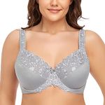 Ayigedu Women's Underwire Bra Non-Padded Floral Lace Plus Size Full Coverage Minimizer 50-H Grey