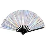 lasuroa 13in Hand Rave Fan, Festival Foldable Large Fans for Women Sliver Clack Handheld Folding Craft Fan for Party