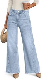 Trendy Queen Women's Wide Leg Jeans, Relaxed Loose Straight Leg with Raw Hem, Comfort Denim Pants Light Blue 14