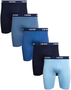 IZOD Mens Boxer Briefs - 5 Pack Performance Long Leg Mens Underwear with Mesh Contour Pouch - Supportive Fit for Everyday Wear, X-Large, Bright Cobalt/Maritime Blue/Sky/Coronet Blue