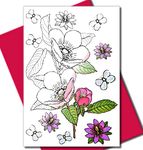 Art Eclect Adult Colouring Flower Greeting Cards for Birthdays, Anniversary, Thank You and Sympathy Cards (10 Cards and 10 Envelopes, Set Flowers B/Pink)