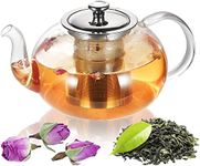 HAPPY BORN Kitchen Heat Resistant Flame Proof Clear Borosilicate Glass Kettle Stove Top Safe Blooming and Loose Tea Pot with Stainless Steel Infuser and Lid, 1000 ml Transparent Pack of 1