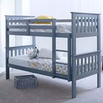 Grey Pine Bunk Bed, Happy Beds Atlantis Wood Traditional Twin Sleeper Can Be Split Into 2 Beds Adjustable Ladder - 3ft Single (90 x 190 cm) with 2 x Memory Foam Mattresses Included