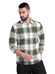 GLORYBOYZ Check Shirt for Men Full Sleeves Formal Check Shirts Slim Fit Spread Collar Stylish Big Checks Shirts for Men Office Wear Plaid Checkered Shirt Casual Office Wear (Military Green XL)