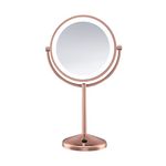 Conair Reflections Double-Sided LED Lighted Vanity Makeup Mirror, 1x/10x Magnification, Rose Gold Finish