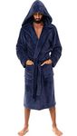 John Christian Men's Warm Hooded Fleece Dressing Gown – Navy (Medium)